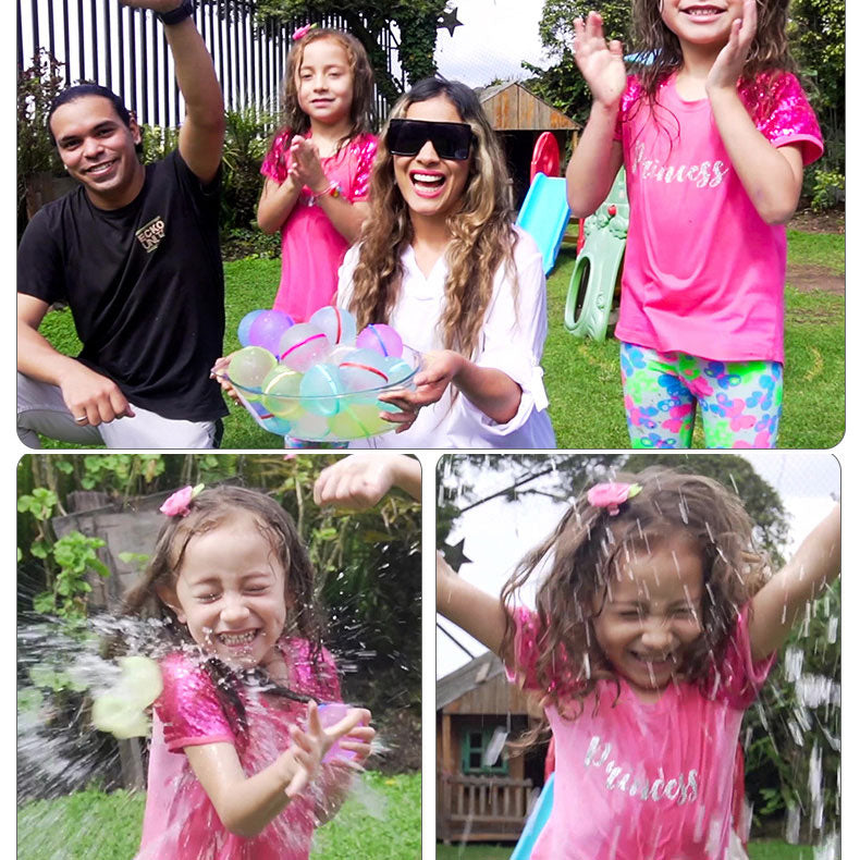 A reusable water balloon, quickly fillable with water for children to refill and reuse