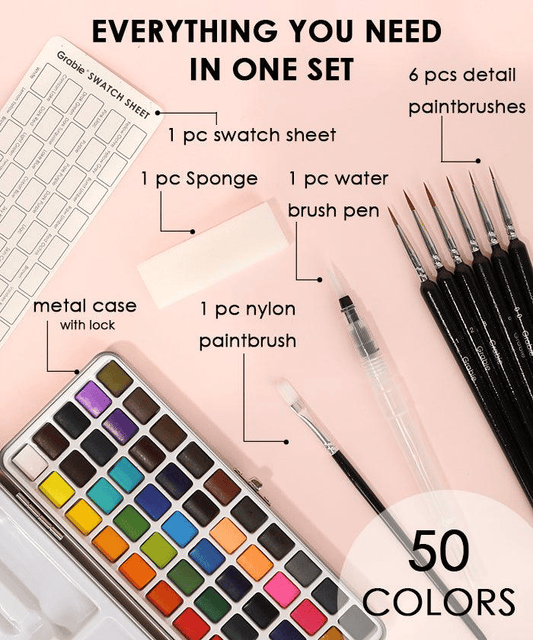 Premium Aquarell Set von 50 mit Pinsel