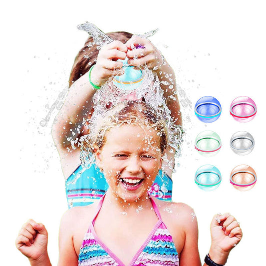 A reusable water balloon, quickly fillable with water for children to refill and reuse