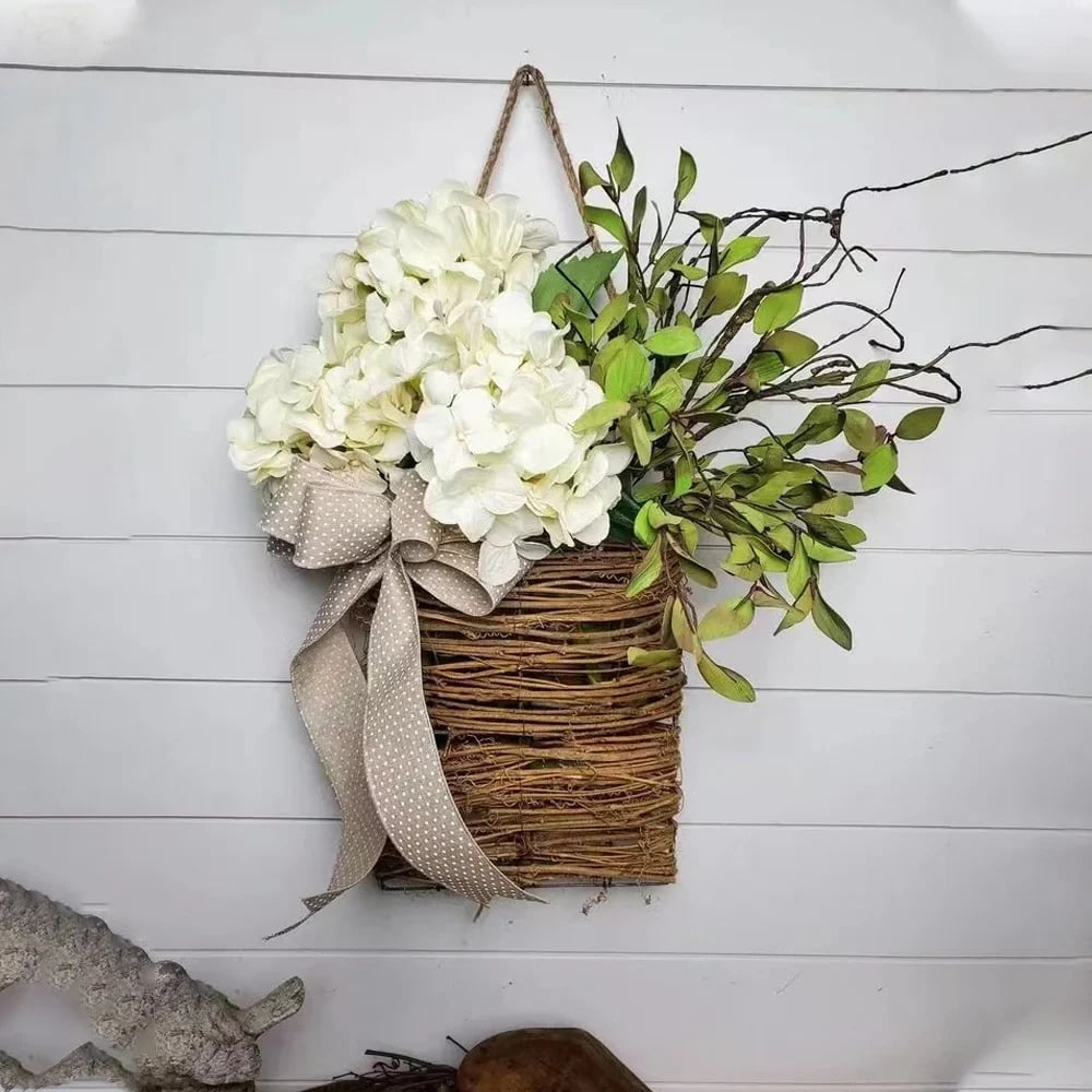 🎁🔥Promotion -50% OFF💐Cream Hydrangea Door Hanger Basket Wreath