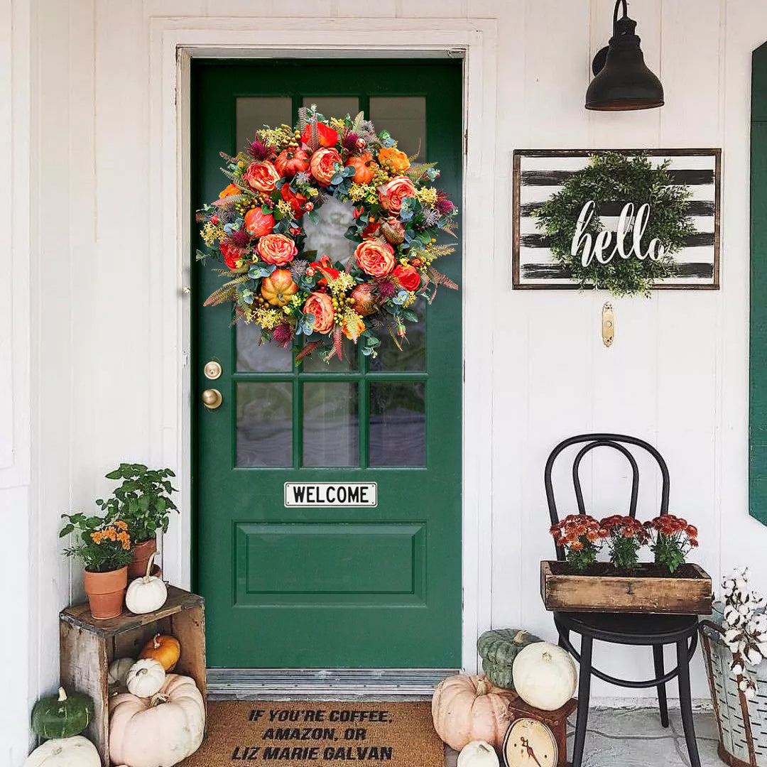 🔥49% OFF🔥Fall Peony and Pumpkin Wreath - Year Round Wreath