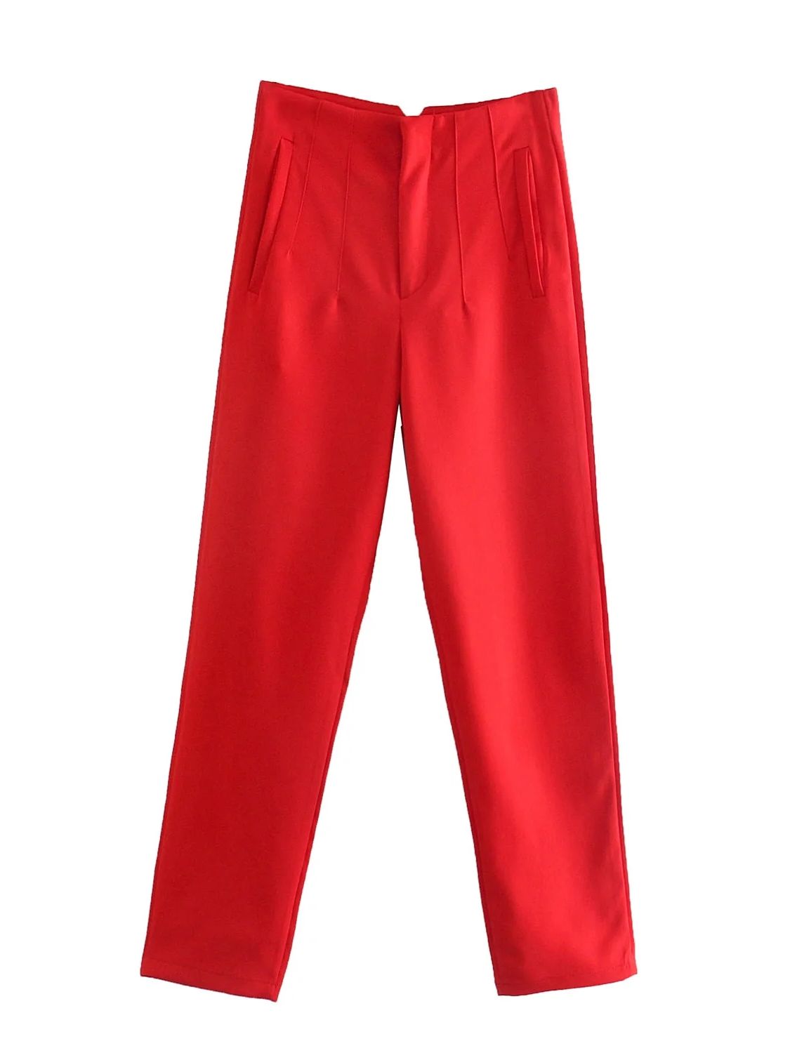 Straight Pants High Waist Zipper Fly Trousers