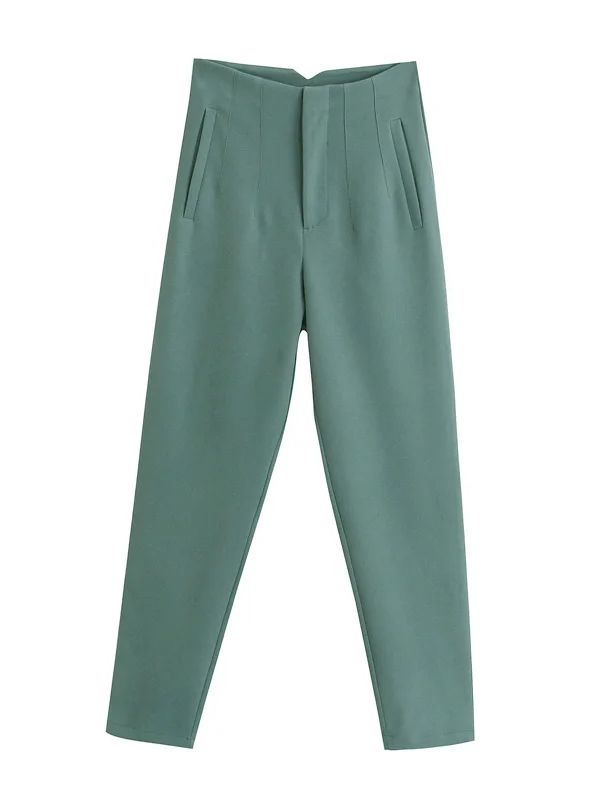 Straight Pants High Waist Zipper Fly Trousers