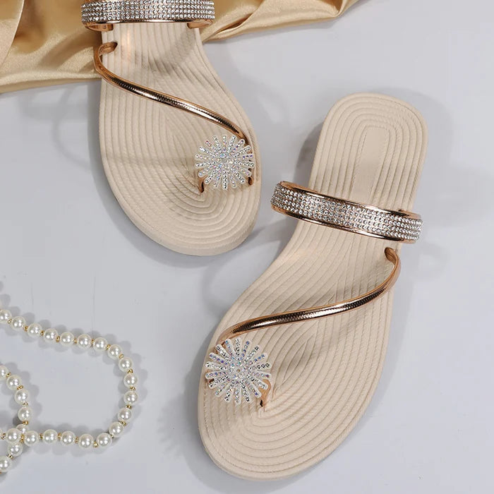 2023 summer new shiny flat shoes rhinestone sandals