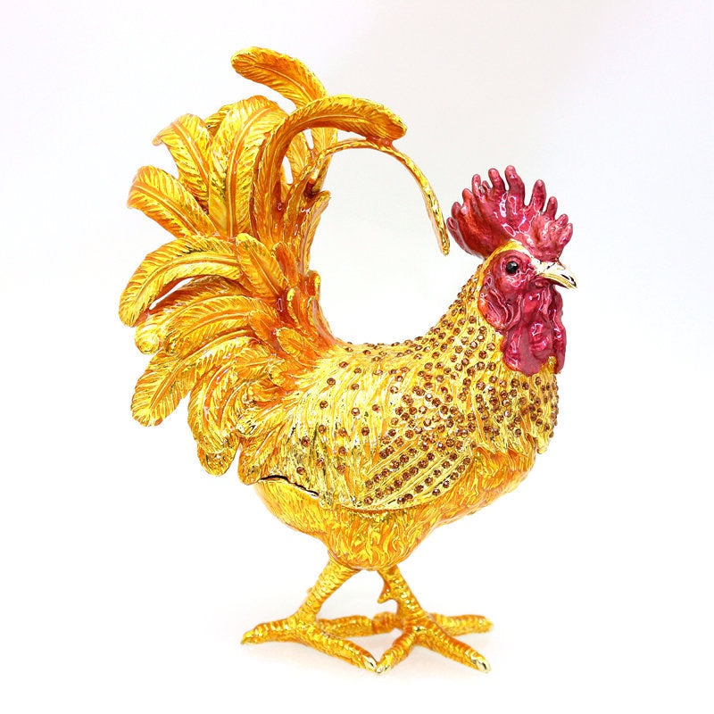 Pure Handmade Metal Enamel Color Craft Lucky Chicken Storage Box Jewelry Box