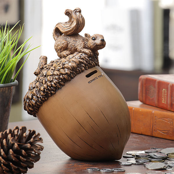 Squirrel Acorn Piggy Bank - Resin - Art and Utility - Save with Style, Cherish Every Coin