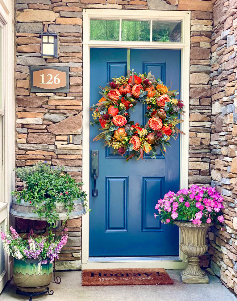 🔥49% OFF🔥Fall Peony and Pumpkin Wreath - Year Round Wreath