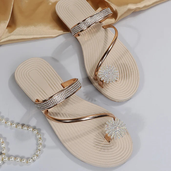 2023 summer new shiny flat shoes rhinestone sandals