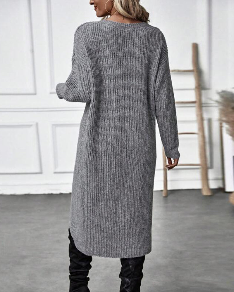 Solid color sweater dress with irregular hem